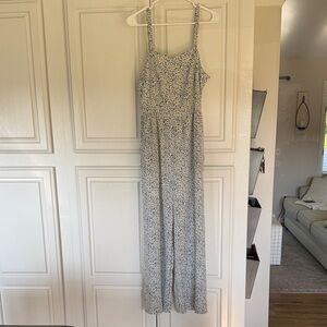 Spaghetti Strap Jumpsuit in Dusty Blue and White